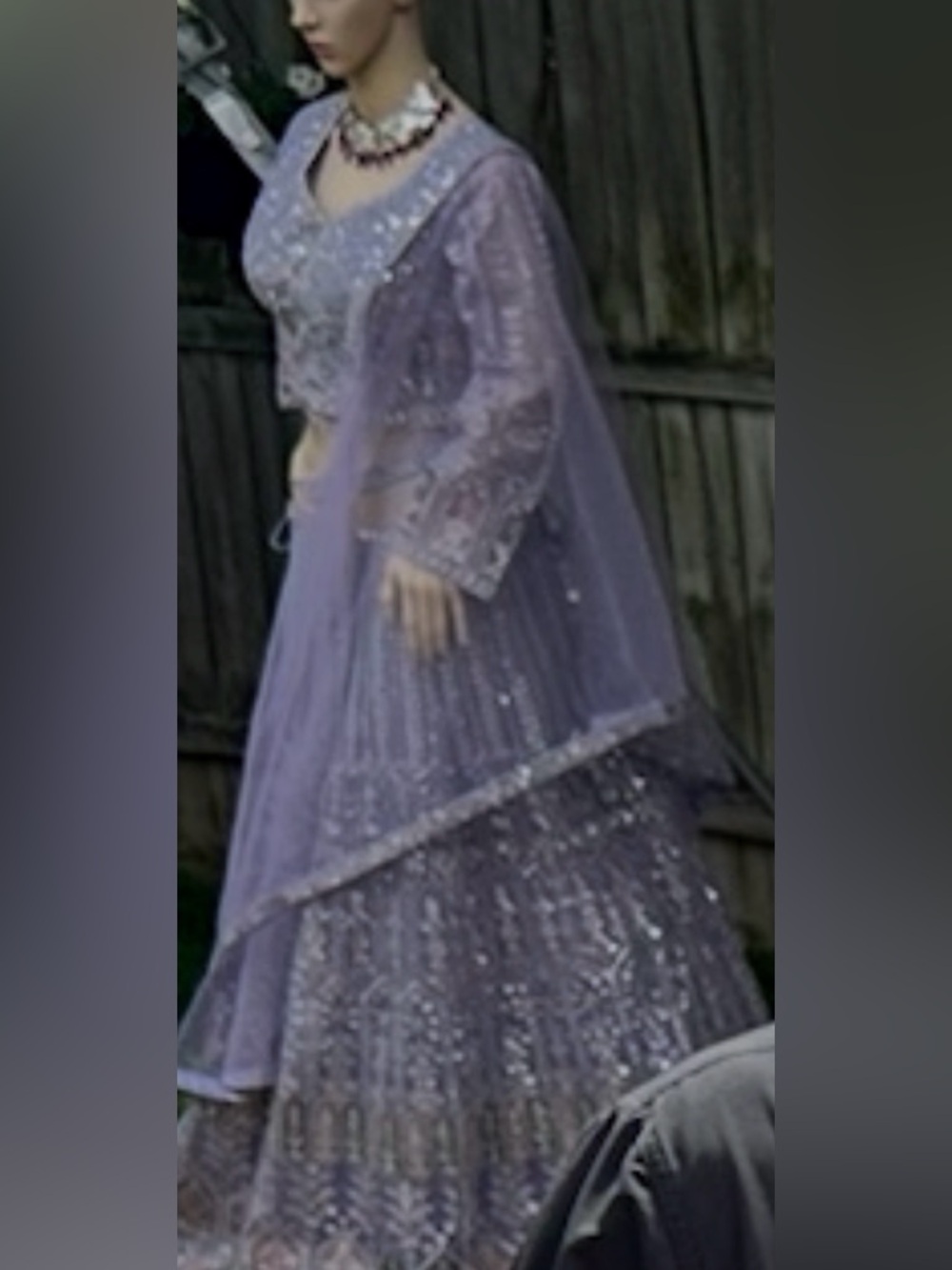 Beautiful full sleeves Lavender lehenga with mirror work. - Picture 4 of 4